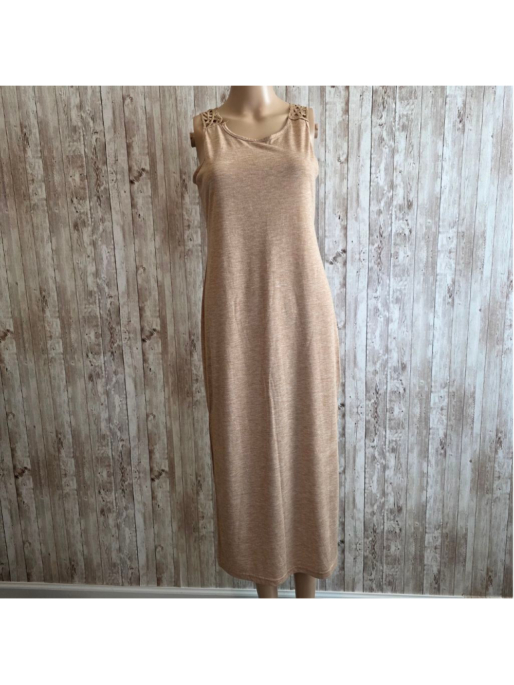 SHEIN Beige Sleeveless Crochet Back Midi Dress S NWOT
